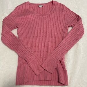 Pink V-Neck Cable Knit Sweater